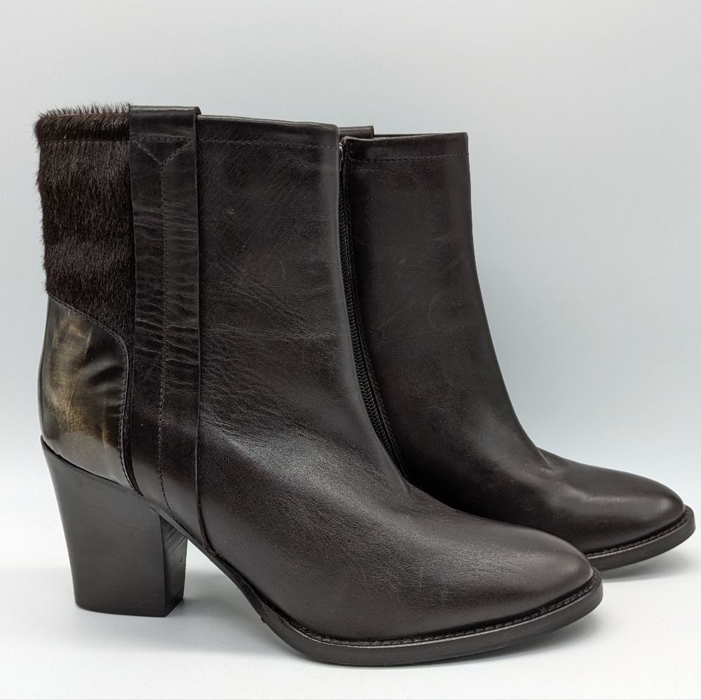 Aquatalia Brown Leather & Fur Heeled Zip Up Boot 8